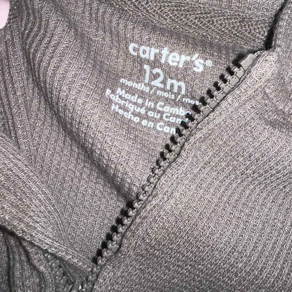 Infant Baby Toddler 12M Carter's brown hooded zip up one piece - Picture 2 of 5